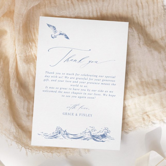 Modern Elegant Coastal Chic Blue Wedding Thank You Card (Creator Uploaded)