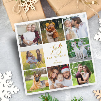Modern Elegant Collage 8 Photos Family Christmas