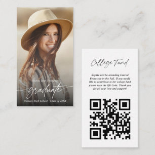 Modern Elegant College Fund Graduate Photo QR Code Enclosure Card