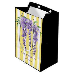 Modern elegant colourful contrast stripes floral medium gift bag