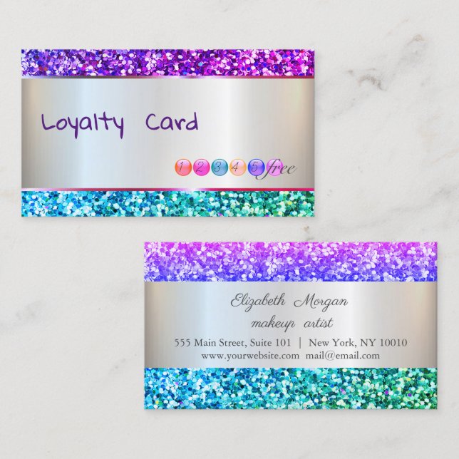Modern Elegant,Colourful Glitter Striped  Loyalty Card (Front/Back)
