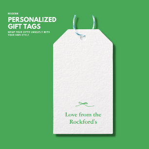 Modern Elegant Colourful Green Bow Monogram Gift Tags