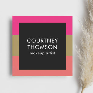 Modern Elegant Colourful Stripes Makeup Artist Square Business Card