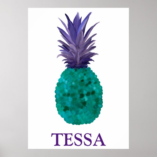 Modern Elegant Colourful Watercolor Pineapple  Poster (Front)