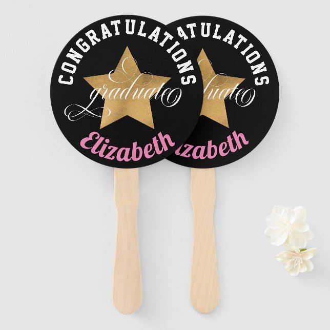 Modern Elegant Congratulations Monogram Graduation Hand Fan (Front and Back)