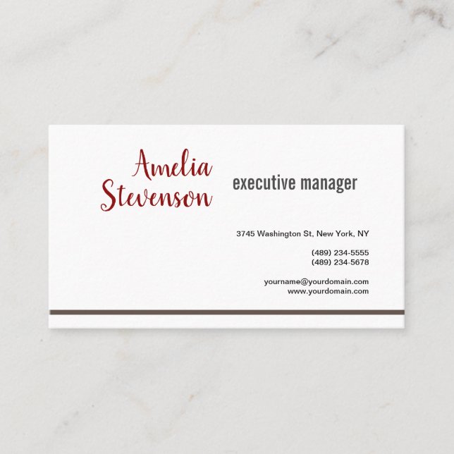 Modern Elegant Contemporary Plain Red Grey White Business Card (Front)