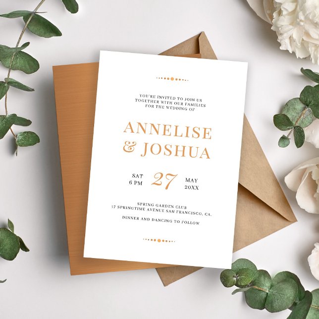 Modern elegant copper gold typography wedding invitation (Creator Uploaded)