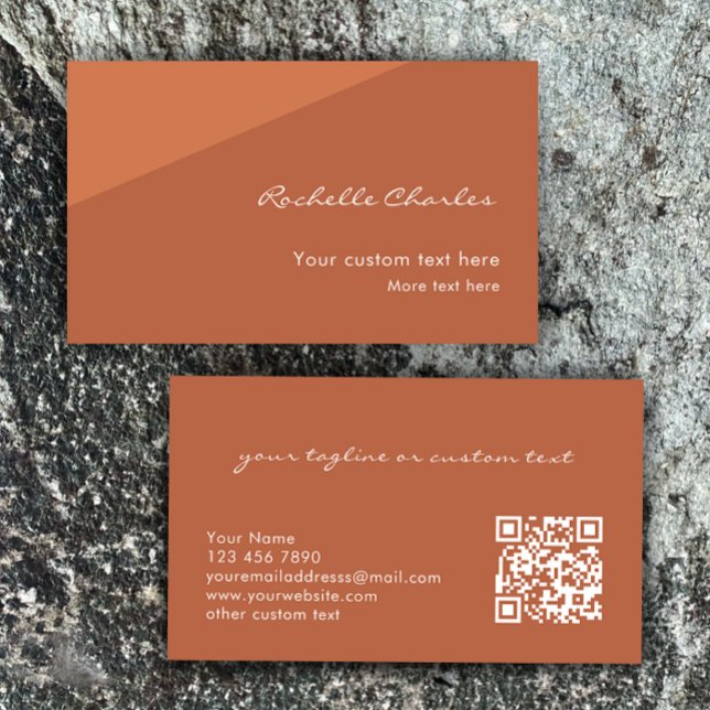Modern Elegant Copper Tan QR Code  Business Card (Customize this stylish business card template. Copper elegant simple QR code calling card.)