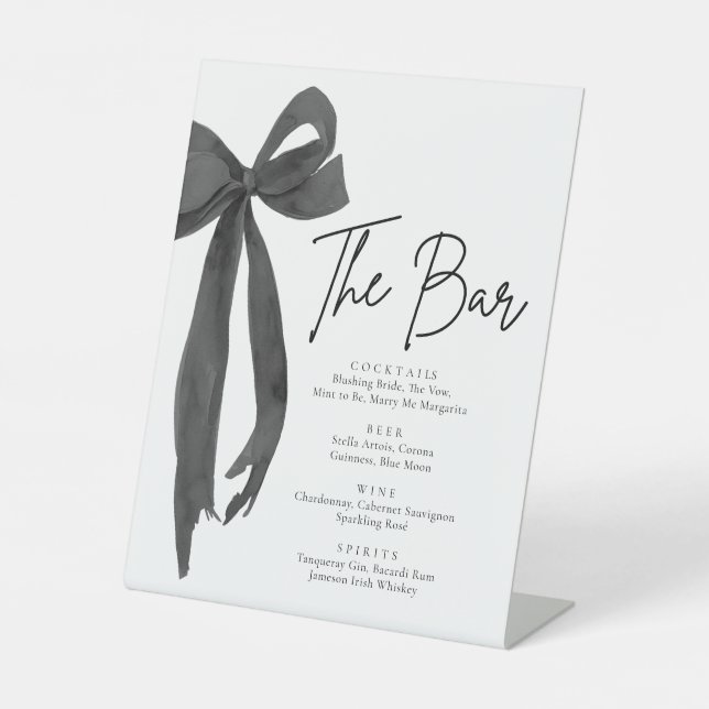 Modern Elegant Coquette Black Bow The Bar Sign (Front)