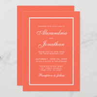 Modern Elegant Coral and White Wedding Invitation
