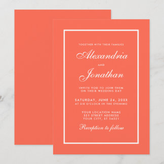 Modern Elegant Coral and White Wedding Invitation