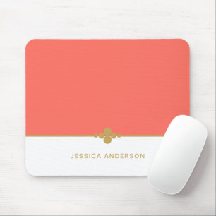Modern Elegant Coral Gold Name Mousepad