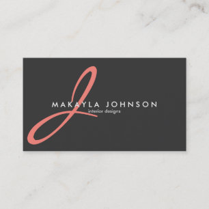 Modern & Elegant coral pink Monogram Professional Business Card