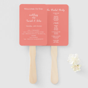 Modern Elegant Coral Wedding Program Hand Fan