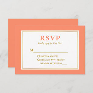 Modern Elegant Coral White Gold RSVP Card