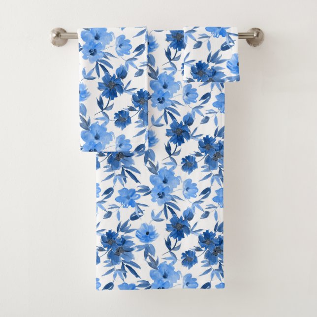Modern Elegant Cornflower Blue Navy Bath Towel Set (Insitu)
