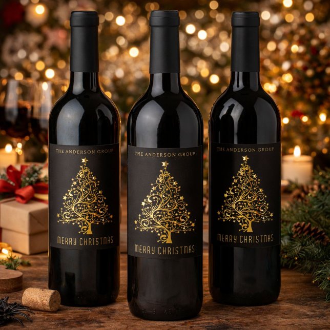 Modern Elegant Corporate Gold Christmas Holiday Wine Label (Creator Uploaded)