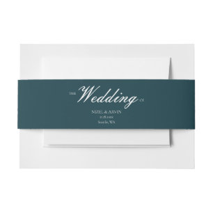 Modern Elegant Cotton Dark Green Wedding Invitation Belly Band