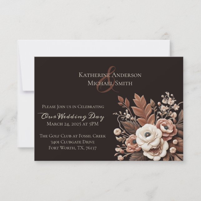 Modern Elegant Country Western- Floral  Invitation (Front)