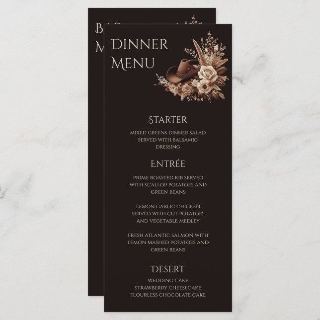 Modern Elegant Country Western- Floral Menu (Front/Back)