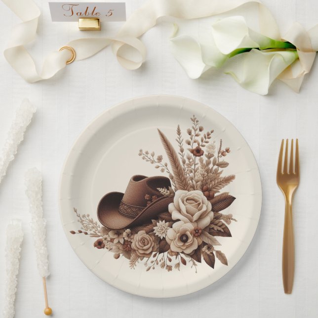 Modern Elegant Country Western- Floral  Paper Plate (Wedding)
