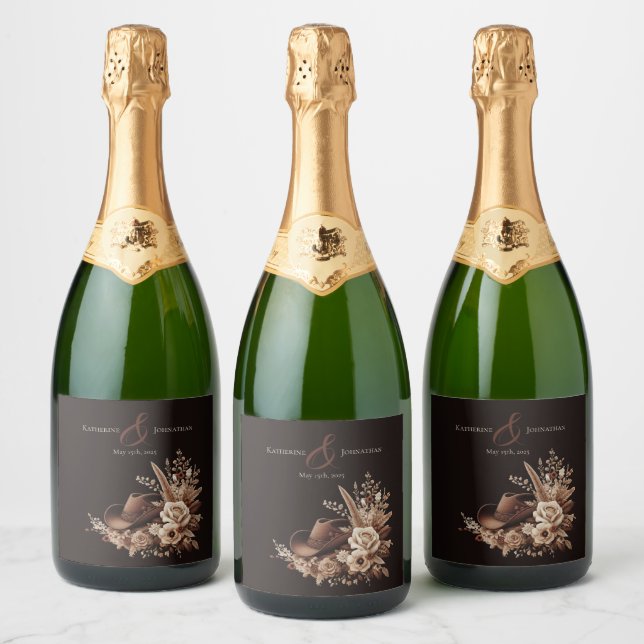 Modern Elegant Country Western- Floral Sparkling Wine Label (Bottles)
