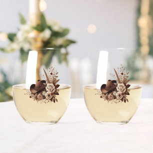 Modern Elegant Country Western- Floral Stemless Wine Glass