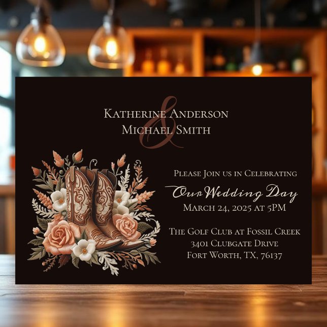 Modern Elegant Country Western- Flowers Invitation (Modern Elegant Country Western- Flowers Invitation)