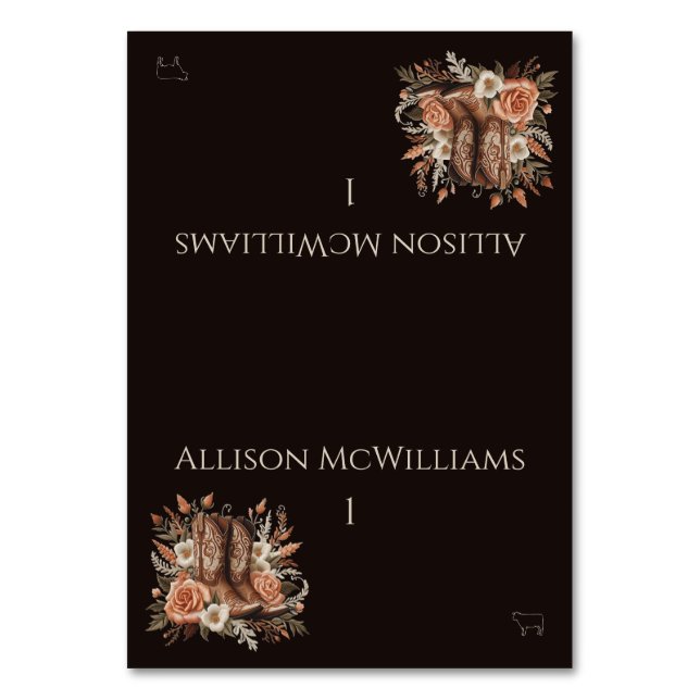 Modern Elegant Country Western- Flowers-Meat icon Table Number (Front)