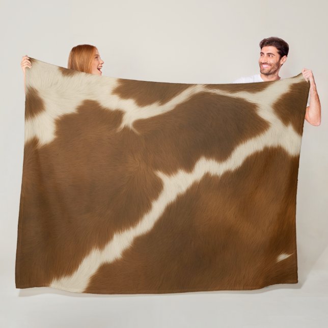 Modern Elegant Cow Faux Leather Collection Fleece Blanket (In Situ)