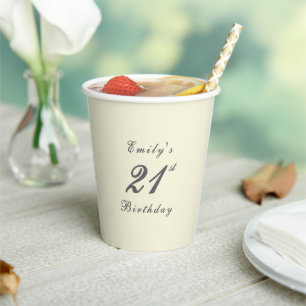 Modern Elegant Cream 21st Birthday Party Paper Cups