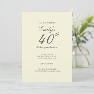 Modern Elegant Cream 40th Birthday Party Invitation