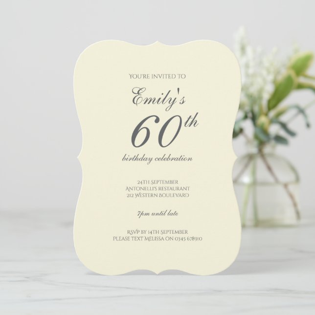 Modern Elegant Cream 60th Birthday Party Invitation (Standing Front)