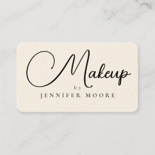 Modern Elegant Cream and Black Makeup Script Business Card