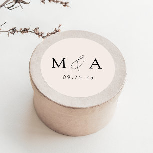 Modern Elegant Cream Monogram Wedding Classic Round Sticker