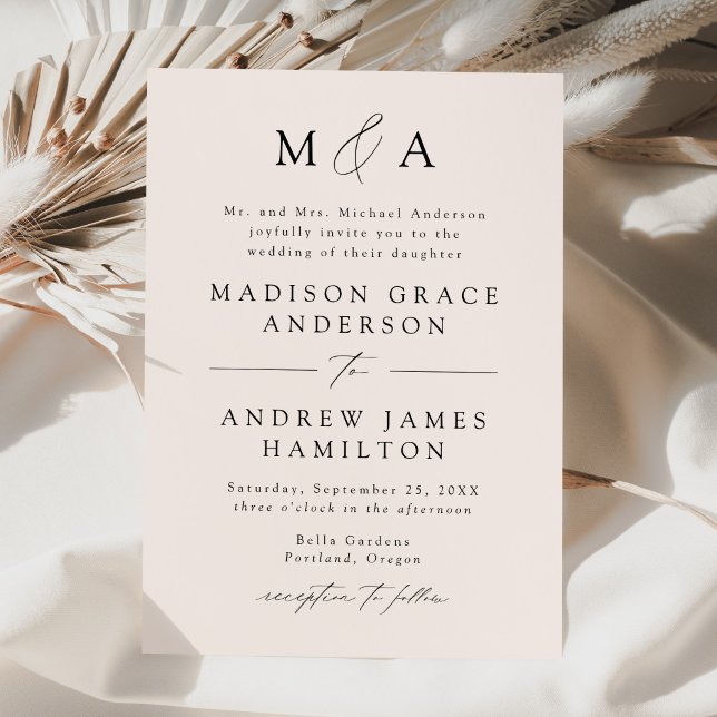 Modern Elegant Cream Monogram Wedding Invitation (Creator Uploaded)