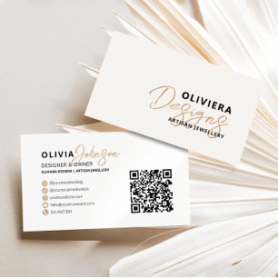 Modern Elegant Cream + Yellow Typography QR Code Business Card
