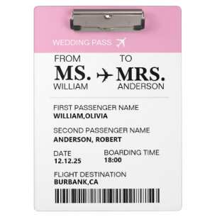 Modern Elegant Custom Bride To Be Boarding Pass Clipboard