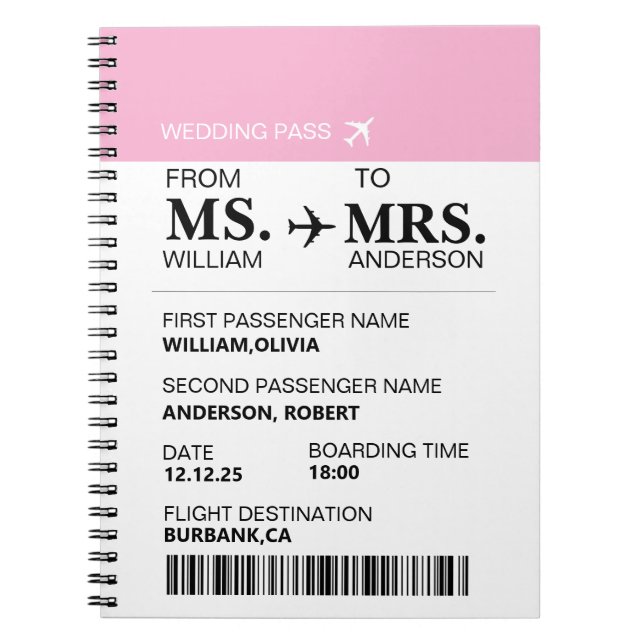 Modern Elegant Custom Bride To Be Boarding Pass Notebook (Front)