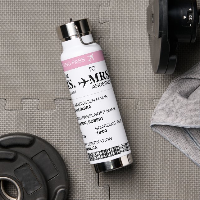 Modern Elegant Custom Bride To Be Boarding Pass  Water Bottle (Gym)