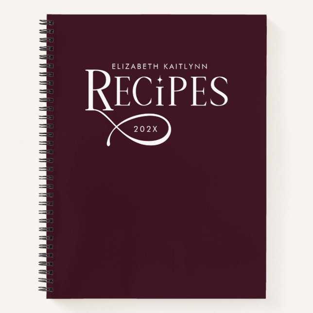 Modern Elegant Custom Burgundy Recipes Notebook (Front)