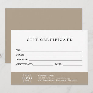 Modern Elegant Custom Business Gift Certificate