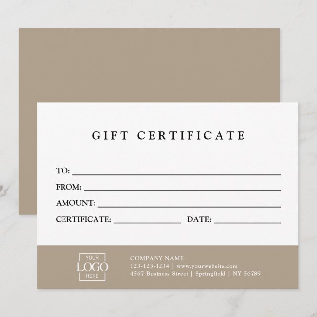 Modern Elegant Custom Business Gift Certificate (Front/Back)