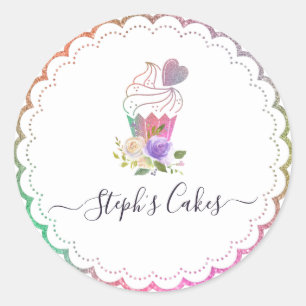 Modern elegant custom cakery business classic round sticker