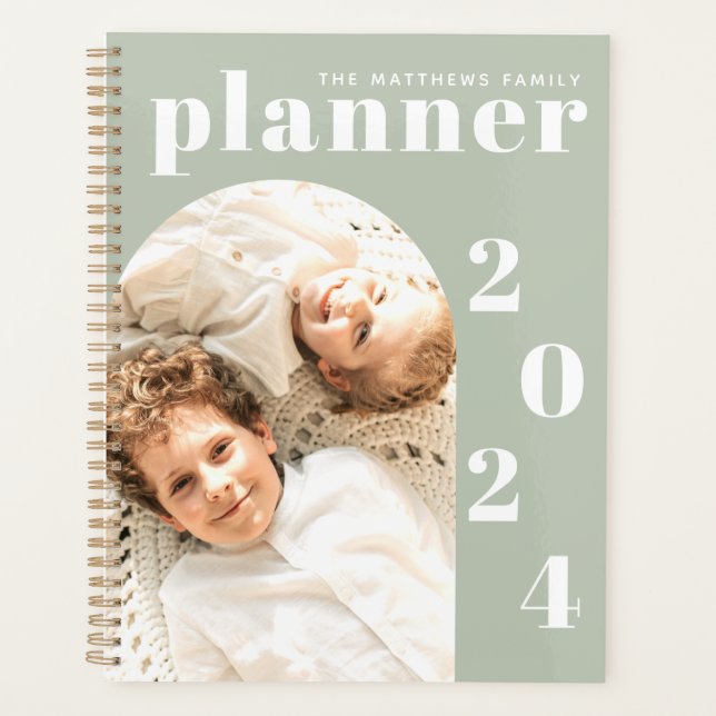 Modern Elegant Custom Family Photo 2024 Calendar Planner (Front)