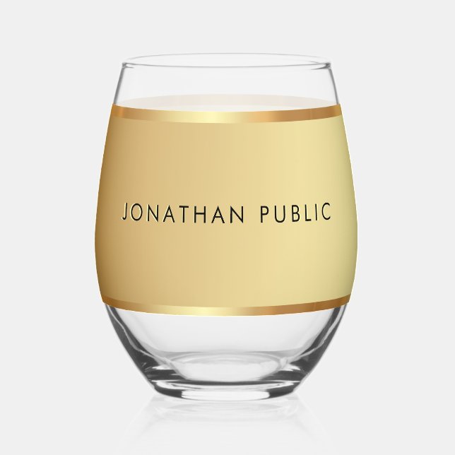 Modern Elegant Custom Gold Template Text Name Stemless Wine Glass (Front)
