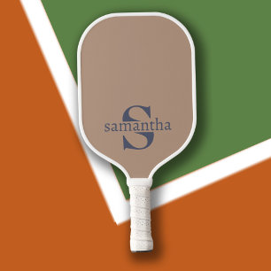 Modern Elegant Custom Initial Name Luxury Khaki Pickleball Paddle
