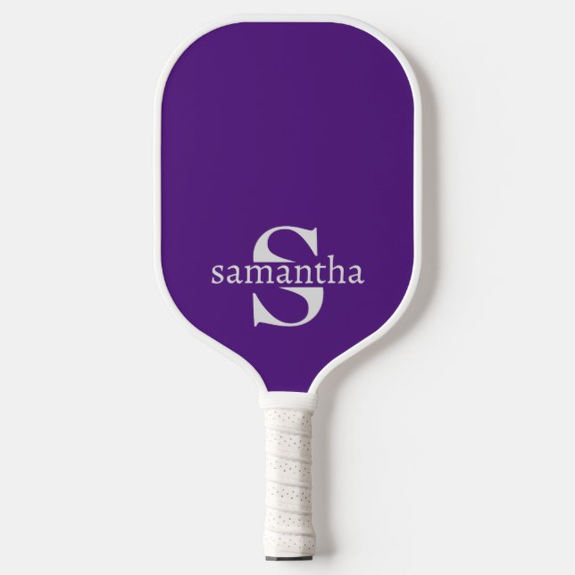 Modern Elegant Custom Initial Name Purple Pickleball Paddle (Front)
