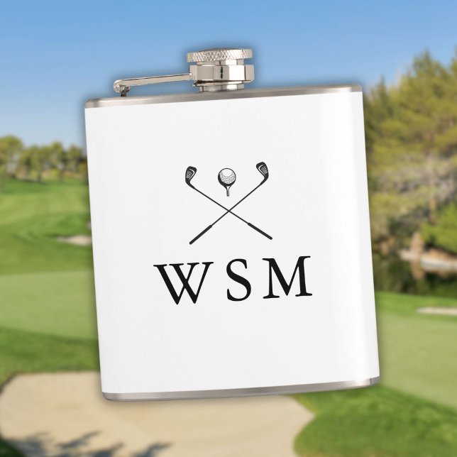 Modern Elegant Custom Monogram Golf Clubs  Hip Flask (Modern Elegant Custom Monogram Golf Clubs Flask)