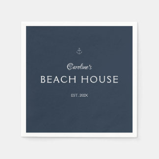 Modern Elegant Custom Name Navy Blue Anchor Napkin